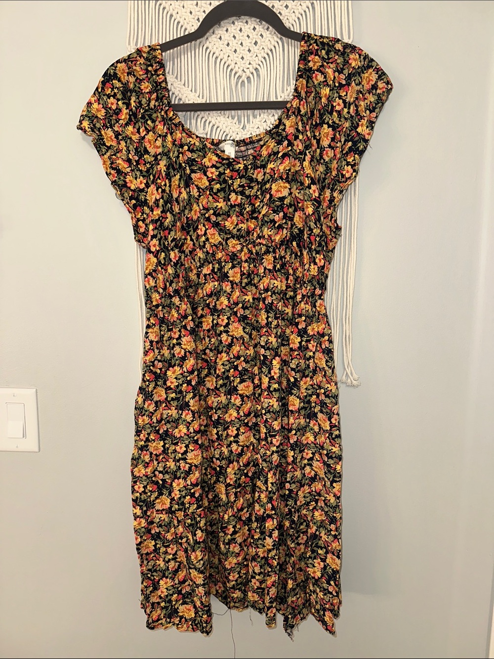 Terra & Sky Black Floral Midi Dress with Yellow Accents